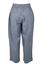 Product shot of the Linen Cotton 7/8 Pant in colour Chambray (Blue), from the back