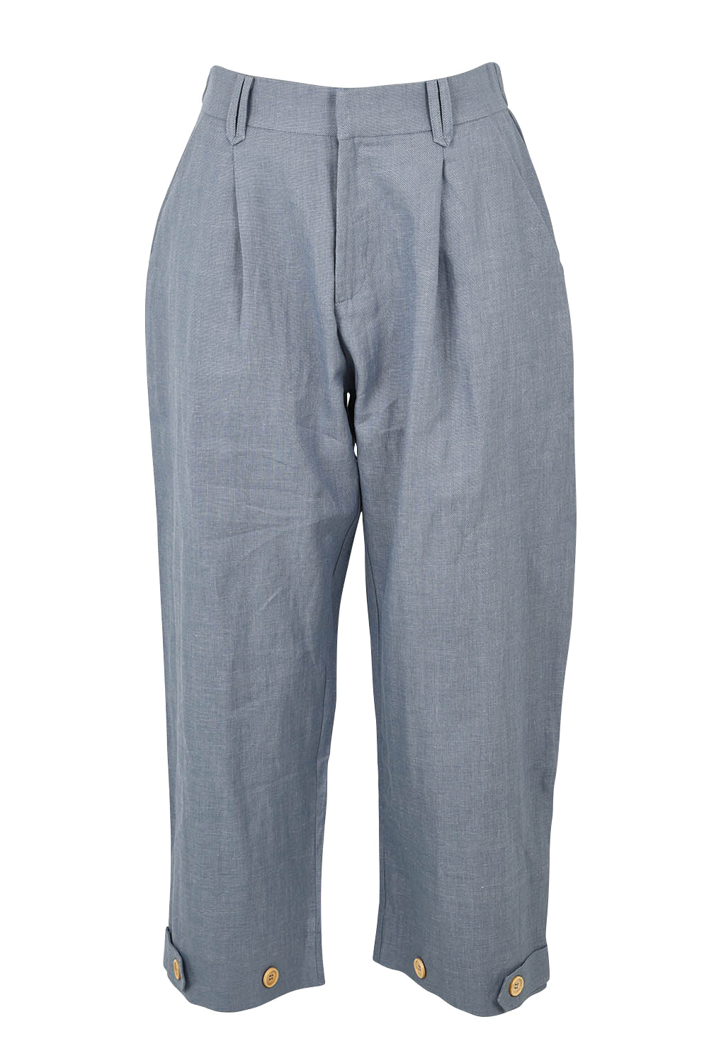 Product shot of the Linen Cotton 7/8 Pant in colour Chambray (Blue), from the front