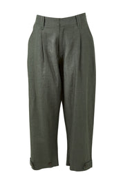 Product shot of the Linen Cotton 7/8 Pant in colour Olive (Green), from the front