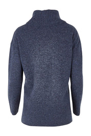 Product shot of the Wool Rolled Neck Jumper in colour Denim (Blue), from the back