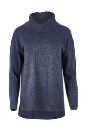 Product shot of the Wool Rolled Neck Jumper in colour Denim (Blue), from the front