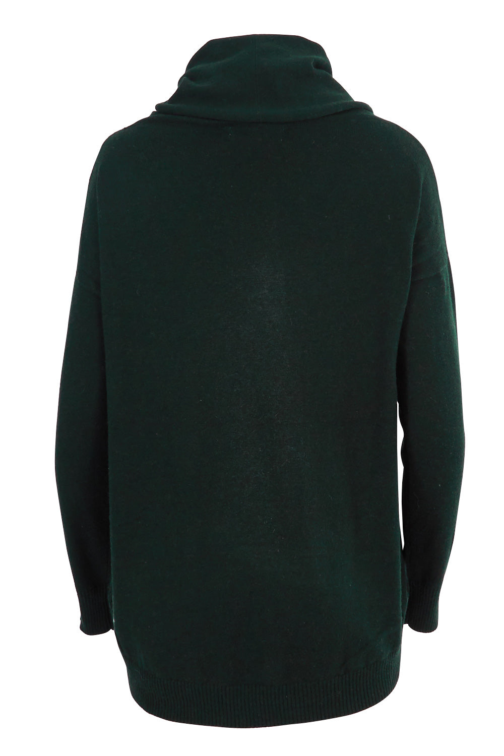 Product shot of the Natural Rolled Neck Sweater in colour Alpine (Green), from the back