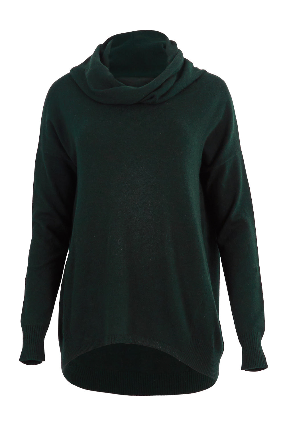 Product shot of the Natural Rolled Neck Sweater in colour Alpine (Green), from the front