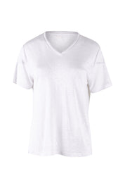 Product shot of the Linen V Neck Top in colour White (White), from the front
