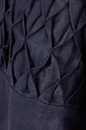 Product shot of the Linen Honeycomb Sleeve Dress in colour Navy (Blue), detail