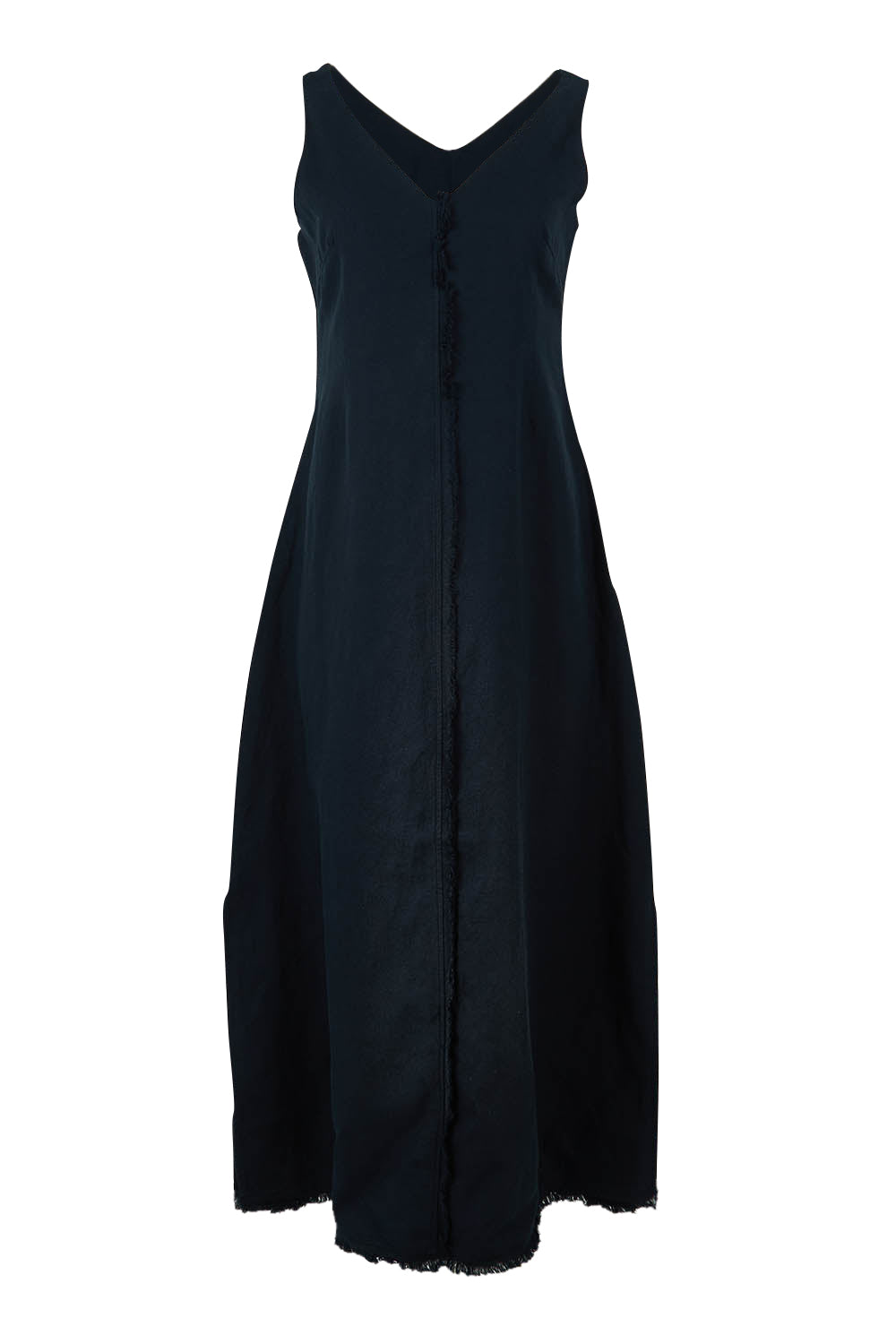 Product shot of the Linen Cotton Maxi Dress in colour Midnight (Blue), from the front