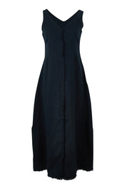 Product shot of the Linen Cotton Maxi Dress in colour Midnight (Blue), from the front