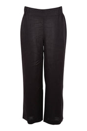 Product shot of the Linen Wide Leg Pant in colour Black (Black), from the front