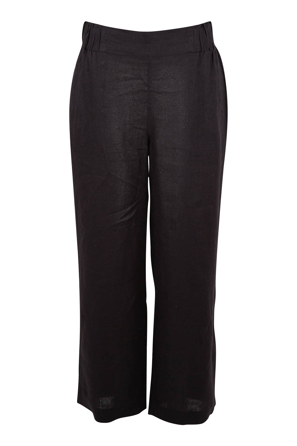 Product shot of the Linen Wide Leg Pant in colour Black (Black), from the front