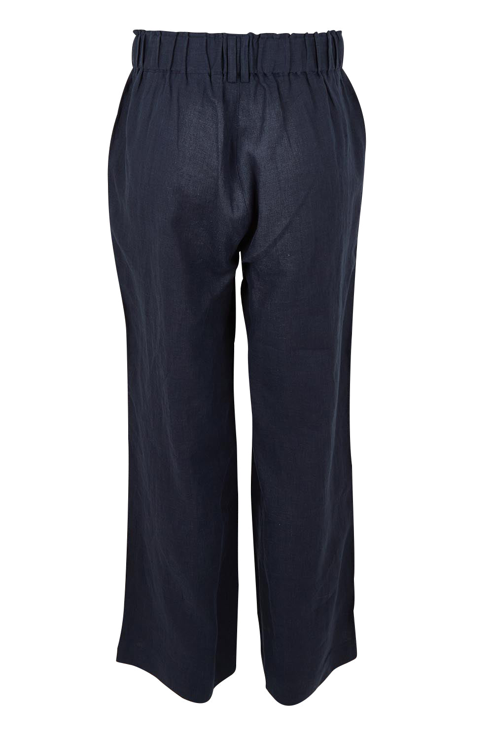 Product shot of the Linen Wide Leg Pant in colour Navy (Blue), from the back