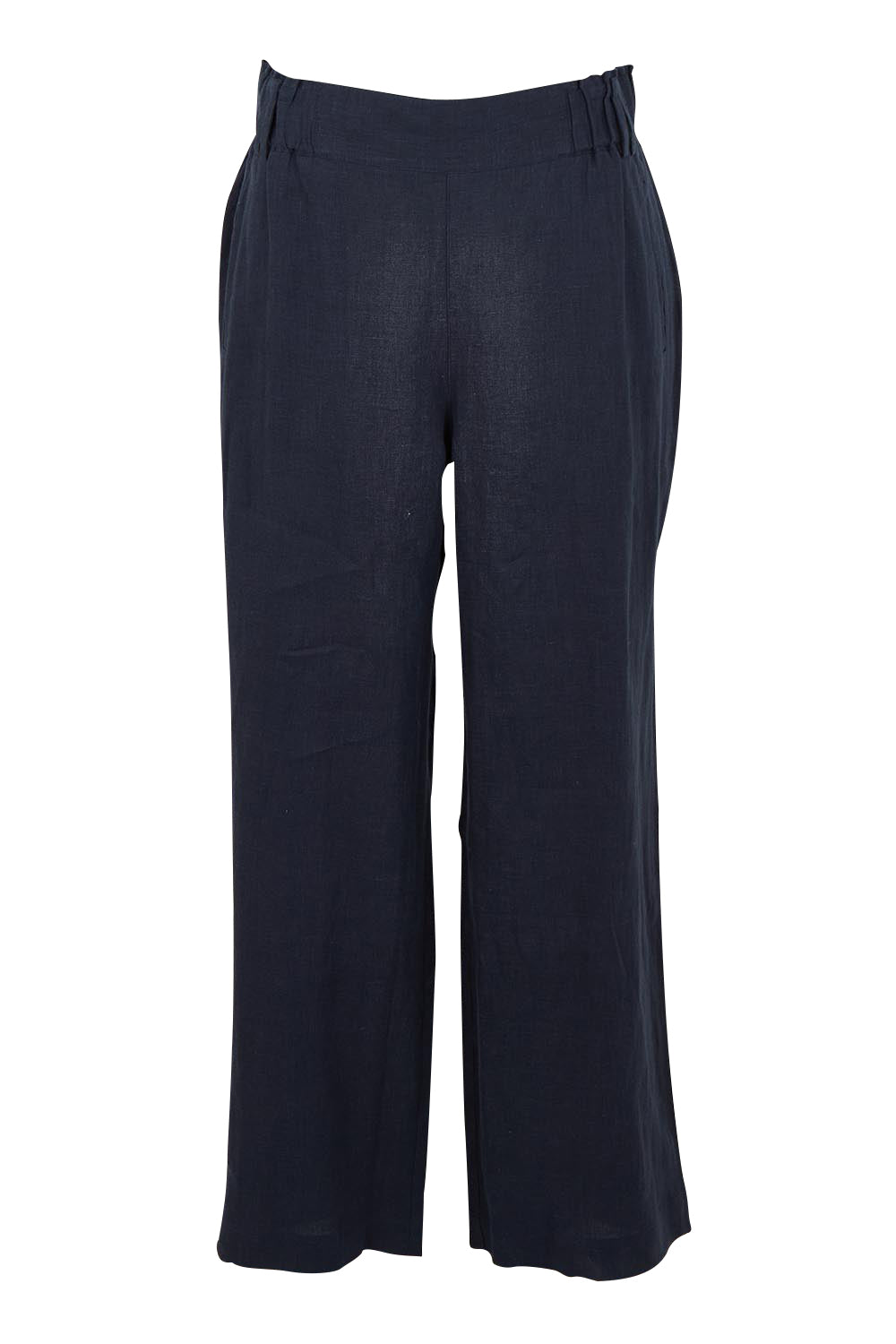 Product shot of the Linen Wide Leg Pant in colour Navy (Blue), from the front