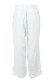 Product shot of the Linen Wide Leg Pant in colour White (White), from the back