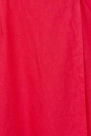 Product shot of the Linen Cotton Puff Sleeve Wrap Dress in colour Rubyred (Red), detail