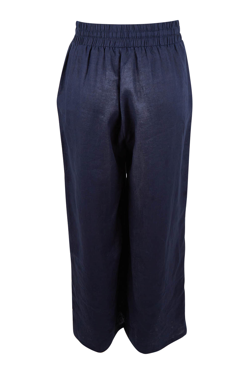 Product shot of the Linen Relaxed Pants in colour Navy (Blue), from the back