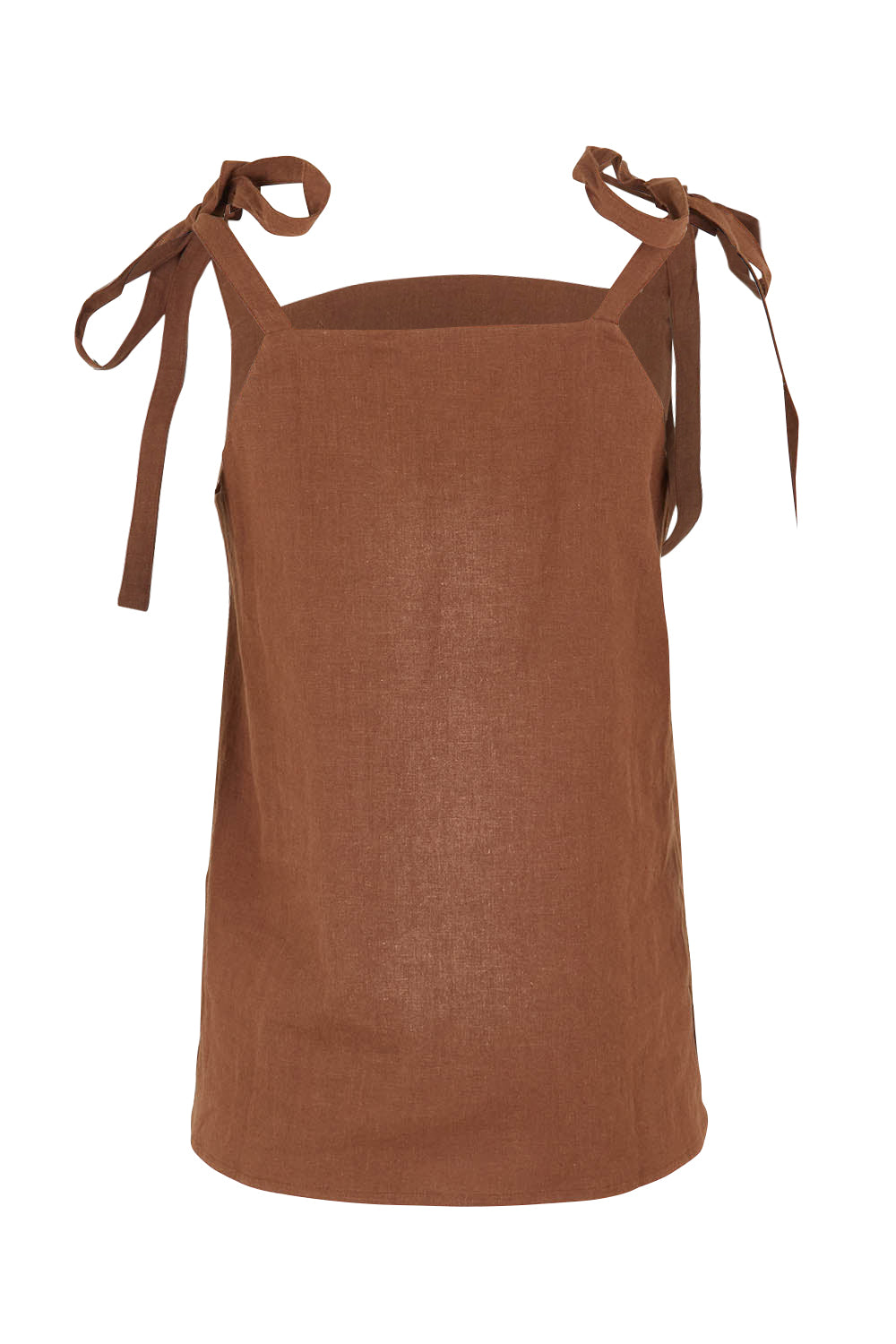 Product shot of the Linen Cotton Tie Top in colour Chocolate, from the back