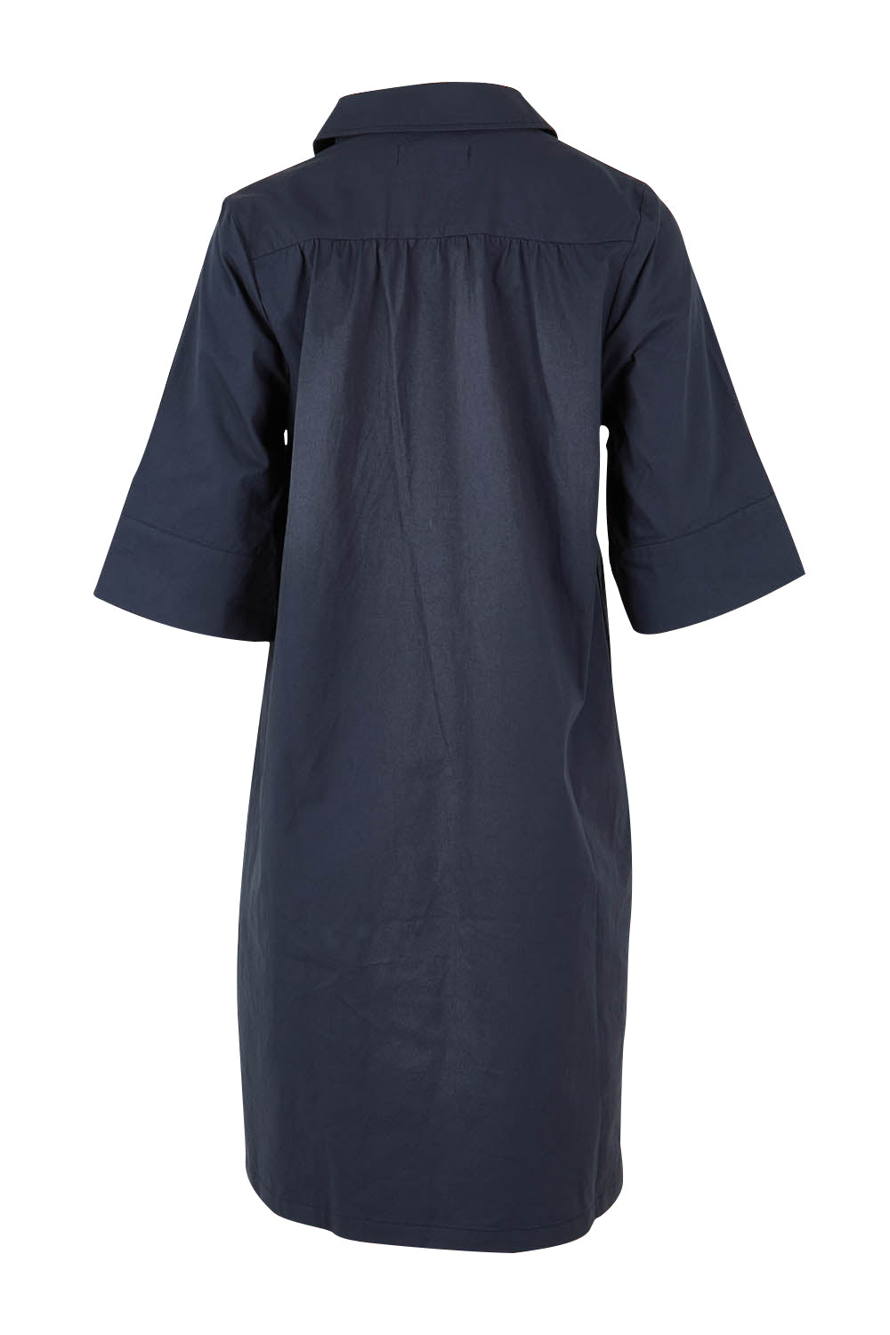 Product shot of the Cotton Poplin Swing Dress in colour Dustyblue (Blue), from the back