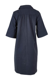 Product shot of the Cotton Poplin Swing Dress in colour Dustyblue (Blue), from the back