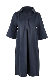 Product shot of the Cotton Poplin Swing Dress in colour Dustyblue (Blue), from the front