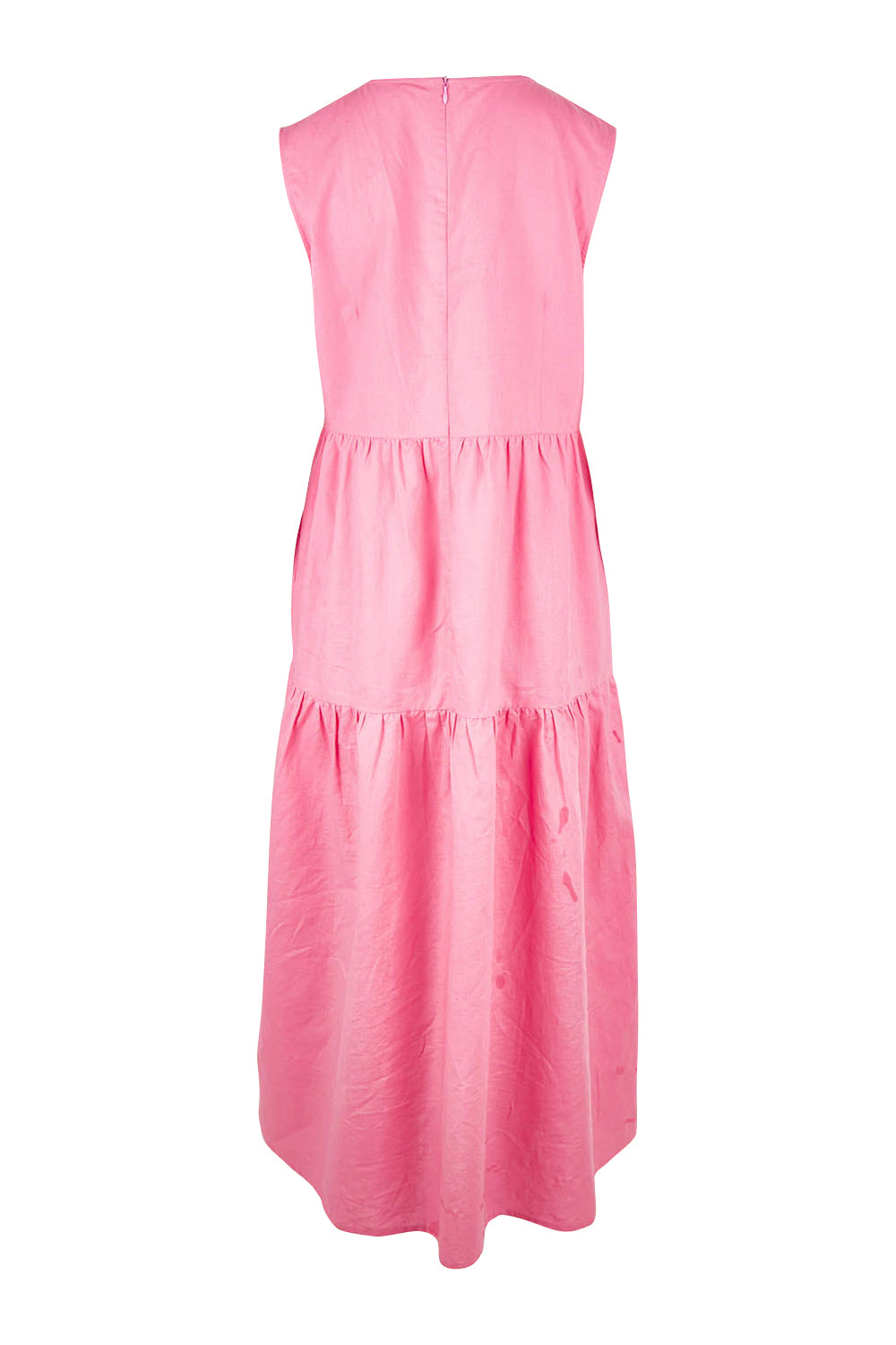 Product shot of the Linen Cotton Sleeveless Maxi Dress in colour Pink (Pink), from the back