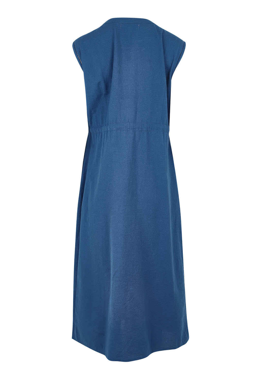 Product shot of the Cotton Pleat Detail Dress in colour Blue (Blue), from the back