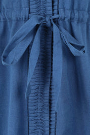Product shot of the Cotton Pleat Detail Dress in colour Blue (Blue), detail