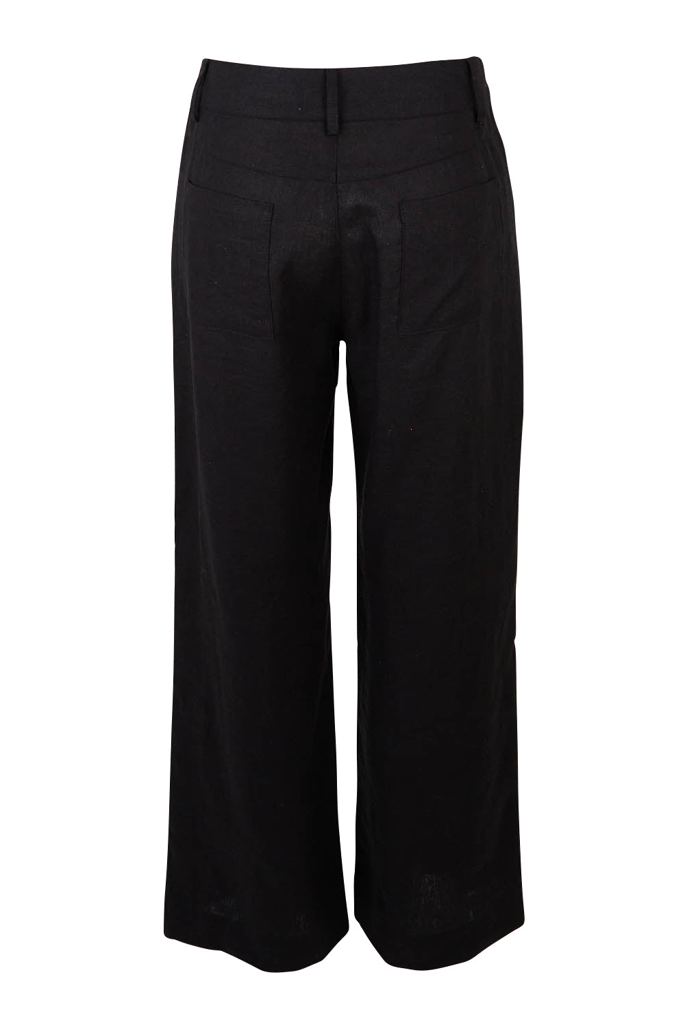 Product shot of the Linen Straight Pant in colour Black (Black), from the back