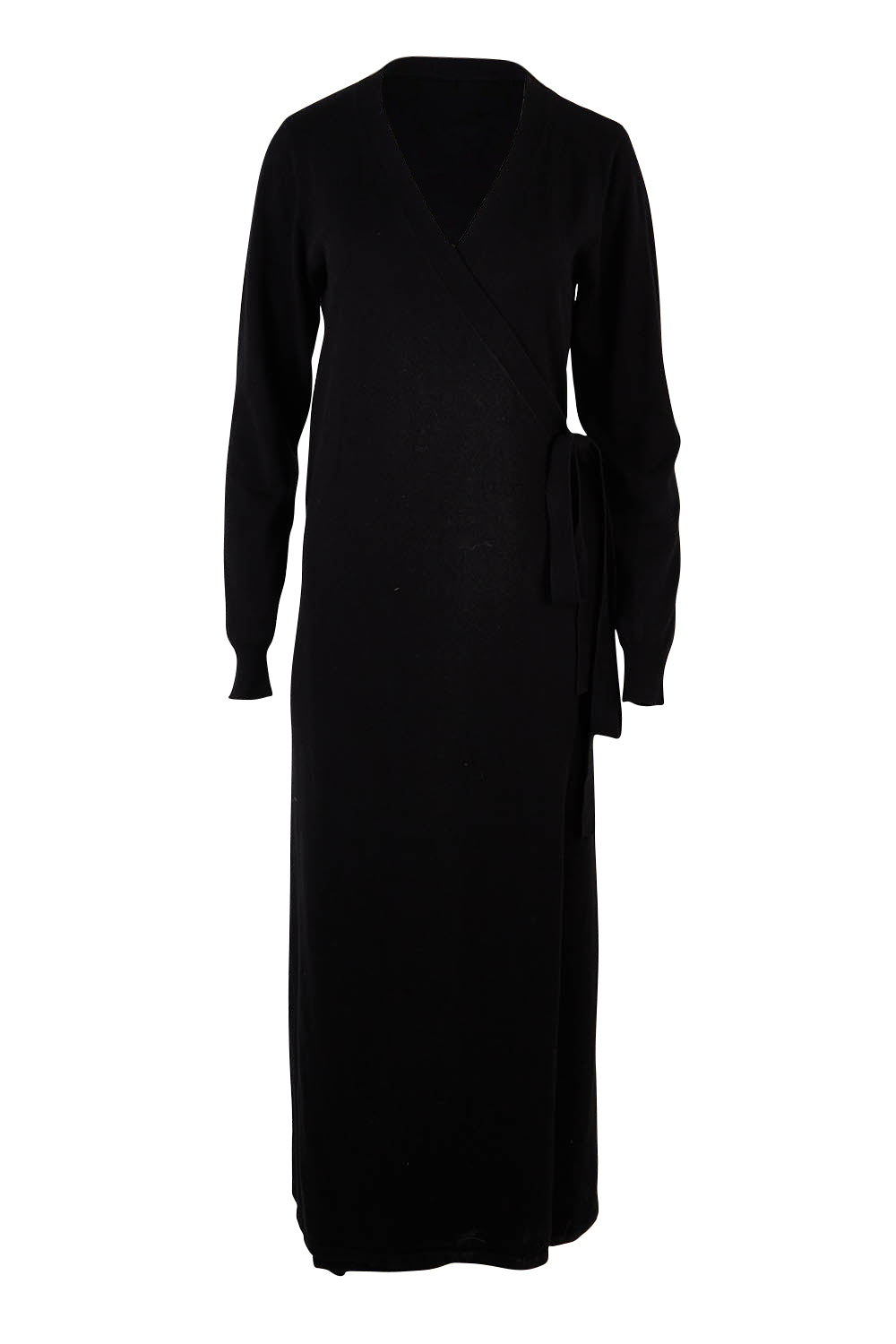 Product shot of the Cotton Cashmere Wrap Dress in colour Black (Black), from the front