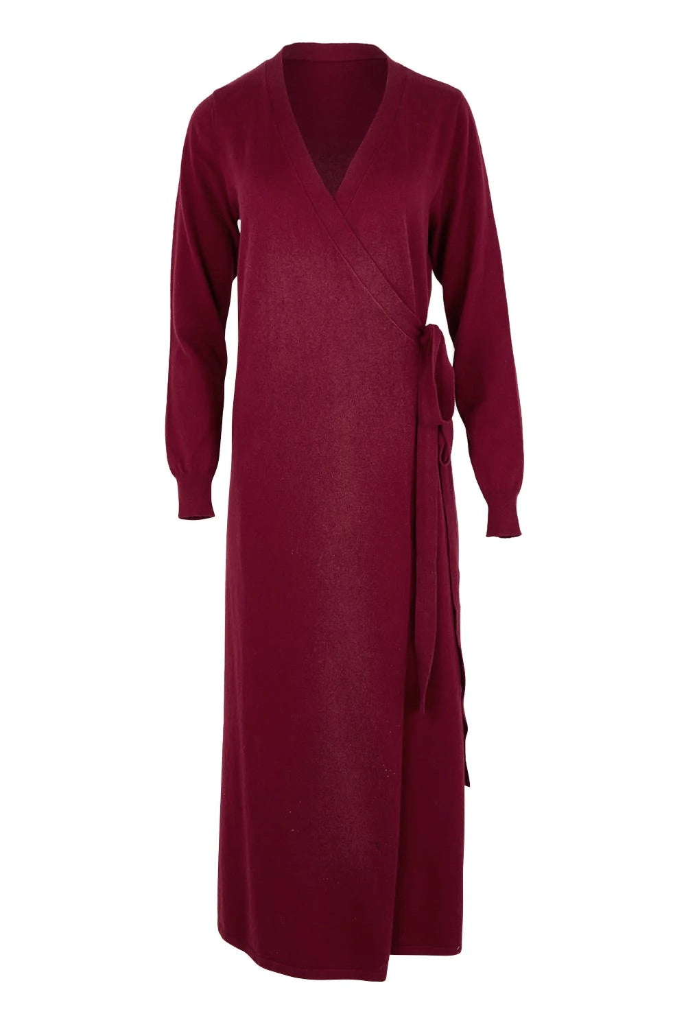 Cotton Cashmere Wrap Dress – Burgundy