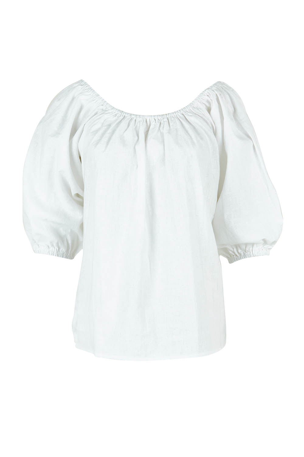 Product shot of the Linen Cotton Gathered Neckline Blouse in colour White (White), from the front