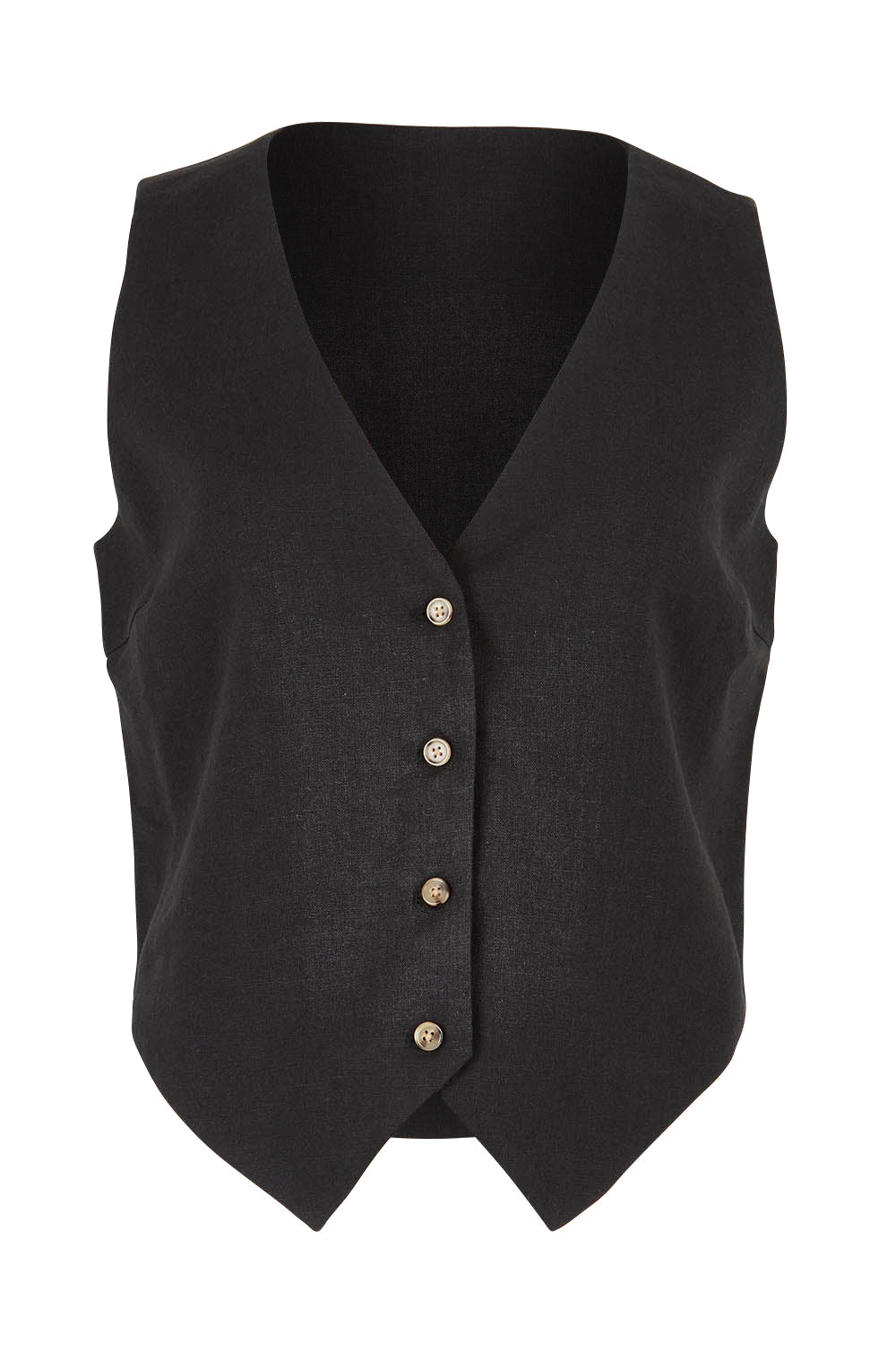 Product shot of the Ramie Tencel Vest in colour Black (Black), from the front