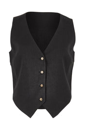Product shot of the Ramie Tencel Vest in colour Black (Black), from the front