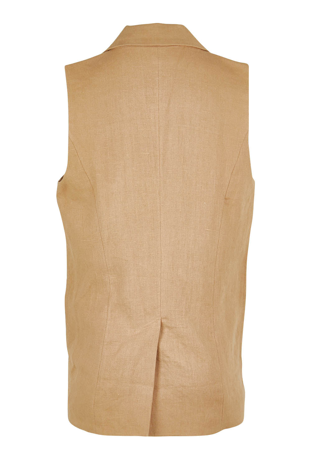 Product shot of the Linen Jacket Vest in colour Brownsugar, from the back