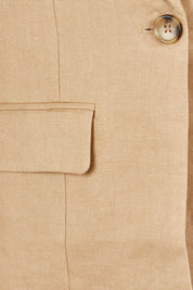 Product shot of the Linen Jacket Vest in colour Brownsugar, detail