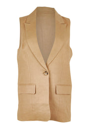 Product shot of the Linen Jacket Vest in colour Brownsugar, from the front