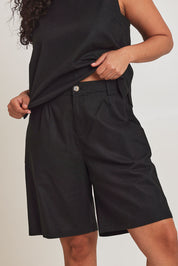 Preloved Linen Cotton Long Short - Black