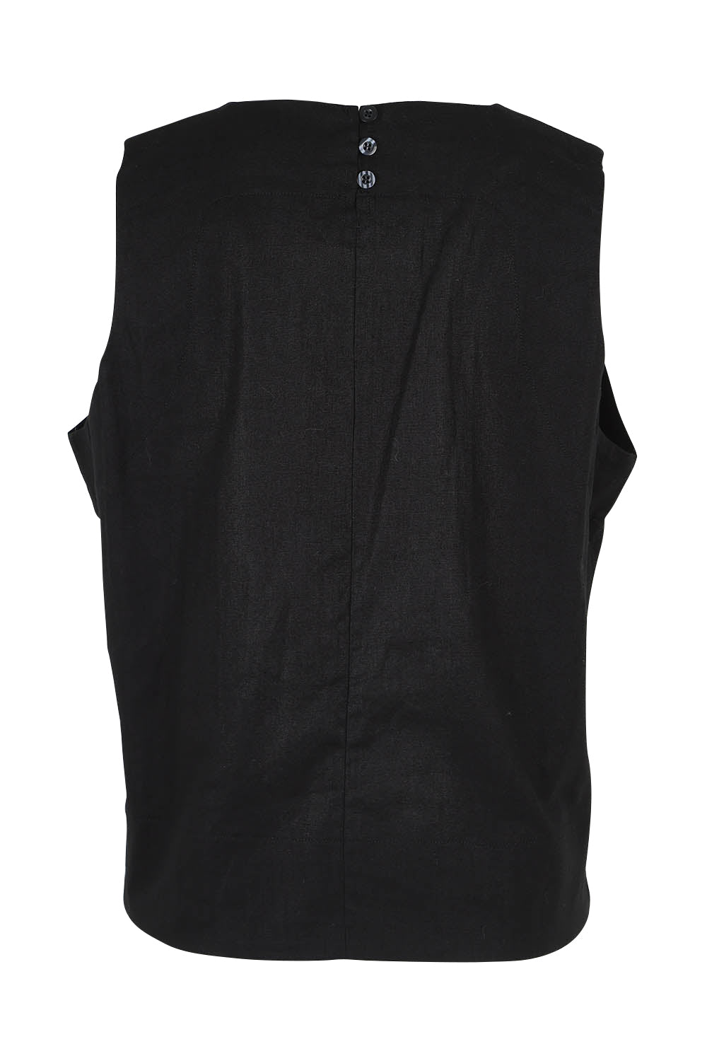 Product shot of the Linen Cotton Split Hem Tank in colour Black (Black), from the back