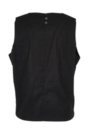 Product shot of the Linen Cotton Split Hem Tank in colour Black (Black), from the back