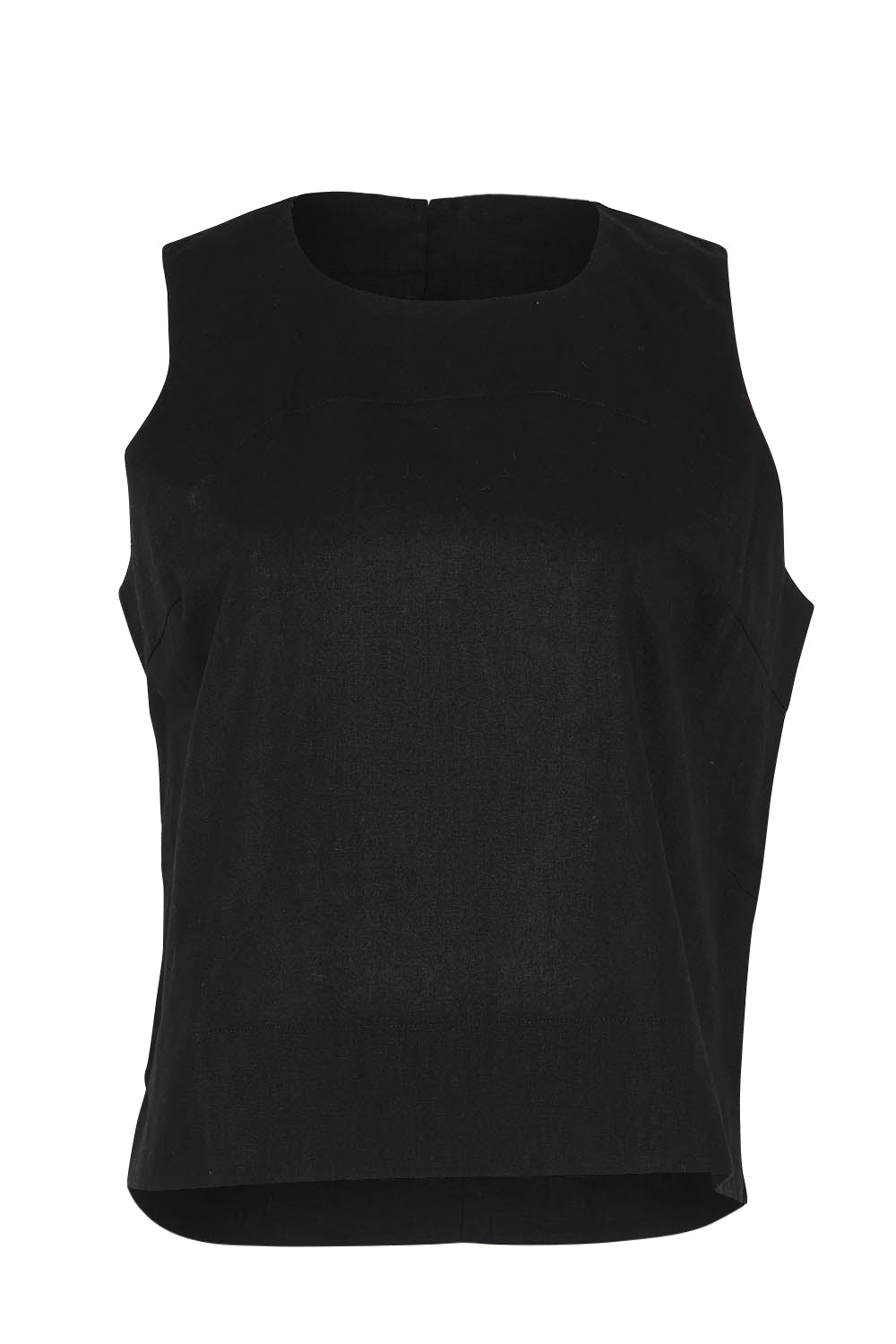 Product shot of the Linen Cotton Split Hem Tank in colour Black (Black), from the front