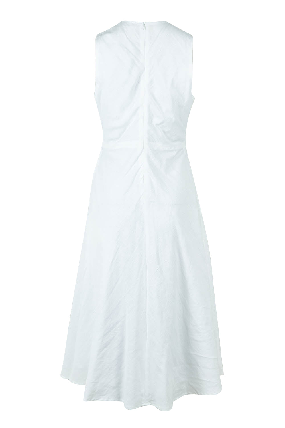 Product shot of the Linen Cotton Midi Bias Dress in colour White (White), from the back