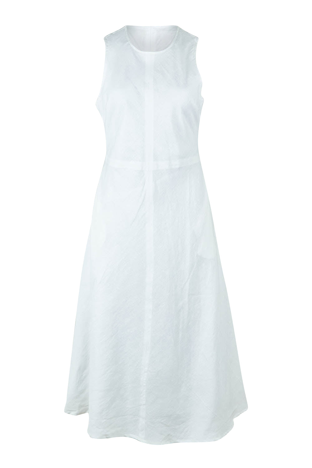Product shot of the Linen Cotton Midi Bias Dress in colour White (White), from the front