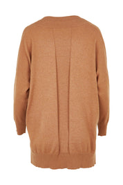 Product shot of the Cotton Cashmere V Neck Sweater in colour Caramel, from the back