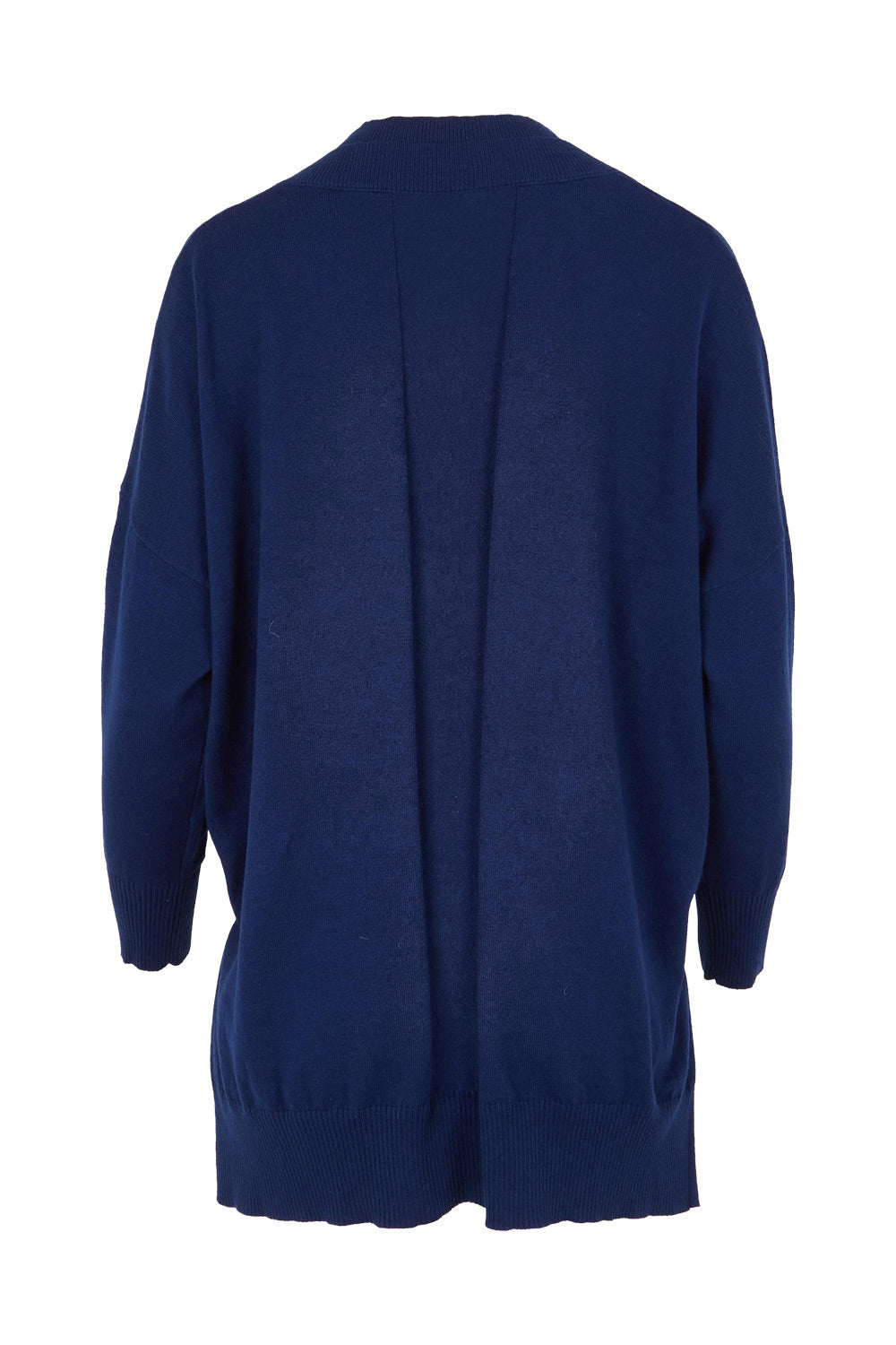 Product shot of the Cotton Cashmere V Neck Sweater in colour Navy (Blue), from the back
