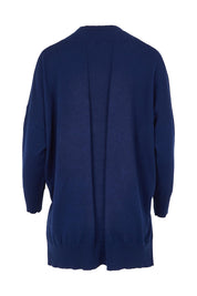 Product shot of the Cotton Cashmere V Neck Sweater in colour Navy (Blue), from the back