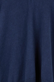 Product shot of the Cotton Cashmere V Neck Sweater in colour Navy (Blue), detail