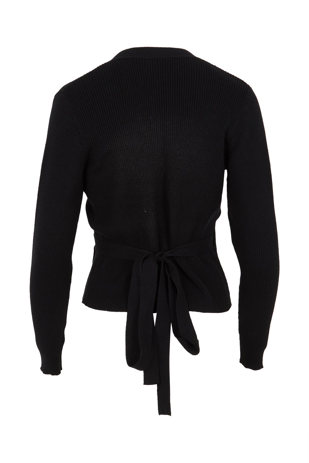Preloved Cotton Cashmere Ribbed Wrap Top - Black