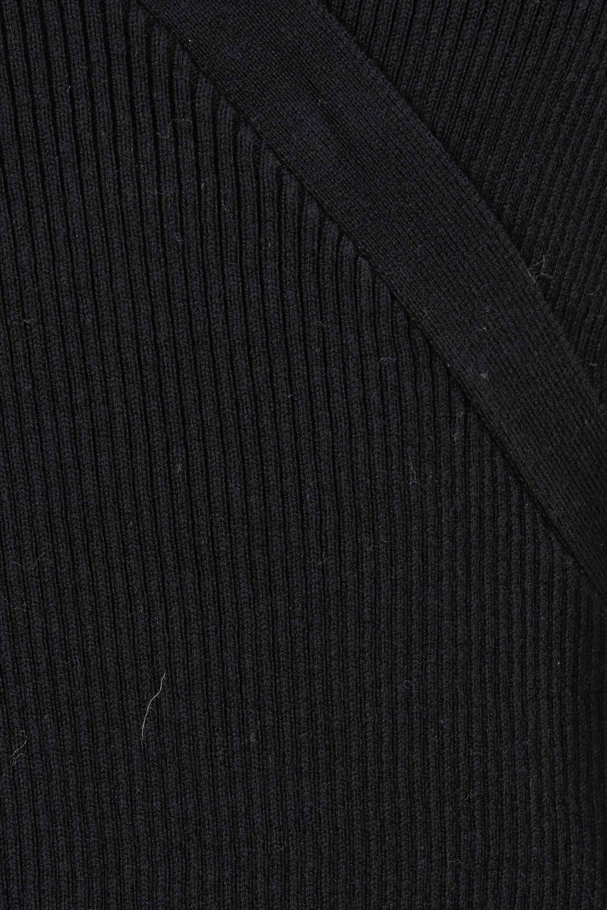 Preloved Cotton Cashmere Ribbed Wrap Top - Black