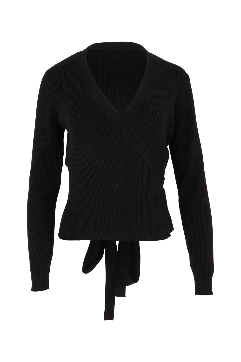 Preloved Cotton Cashmere Ribbed Wrap Top - Black