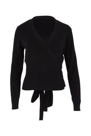 Preloved Cotton Cashmere Ribbed Wrap Top - Black