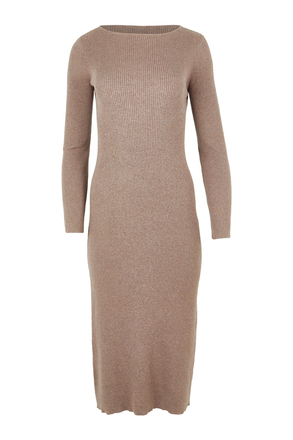 Product shot of the Cotton Cashmere Boat Neck Dress in colour Timberwolf, from the front