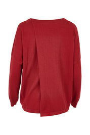 Product shot of the Cotton Cashmere Cross Back Sweater in colour Redrust (Red), from the back